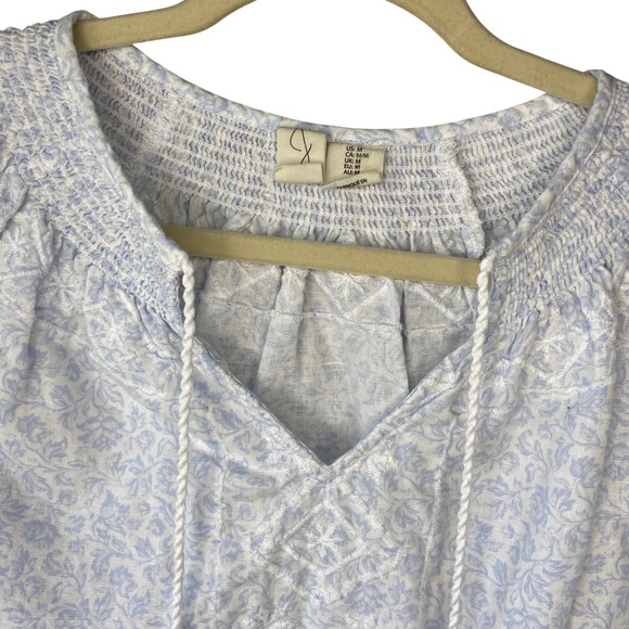 Joie Blue Floral Embroidered Linen Blend Tassel Peasant Blouse Womens Medium - Picture 4 of 15